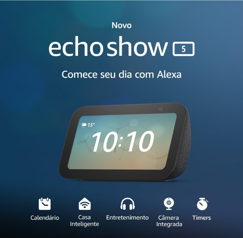 Novo Echo Show 5 (3ª geração - 2023) | Smart display com graves mais potentes e som mais nítido
