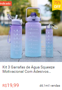 Kit 3 Garrafas de Água Squeeze Motivacional Com Adesivos